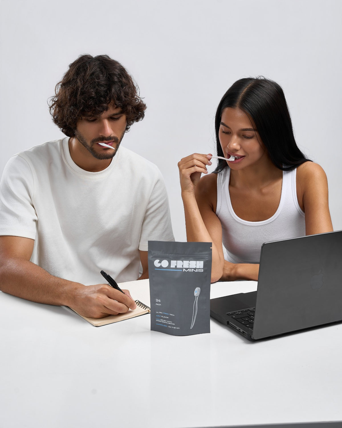 Go Fresh Minis 24-pack next to a notebook