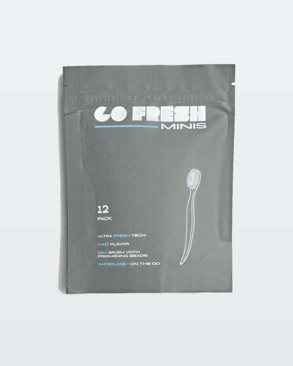 Go Fresh Minis 12-pack disposable toothbrushes, front of box
