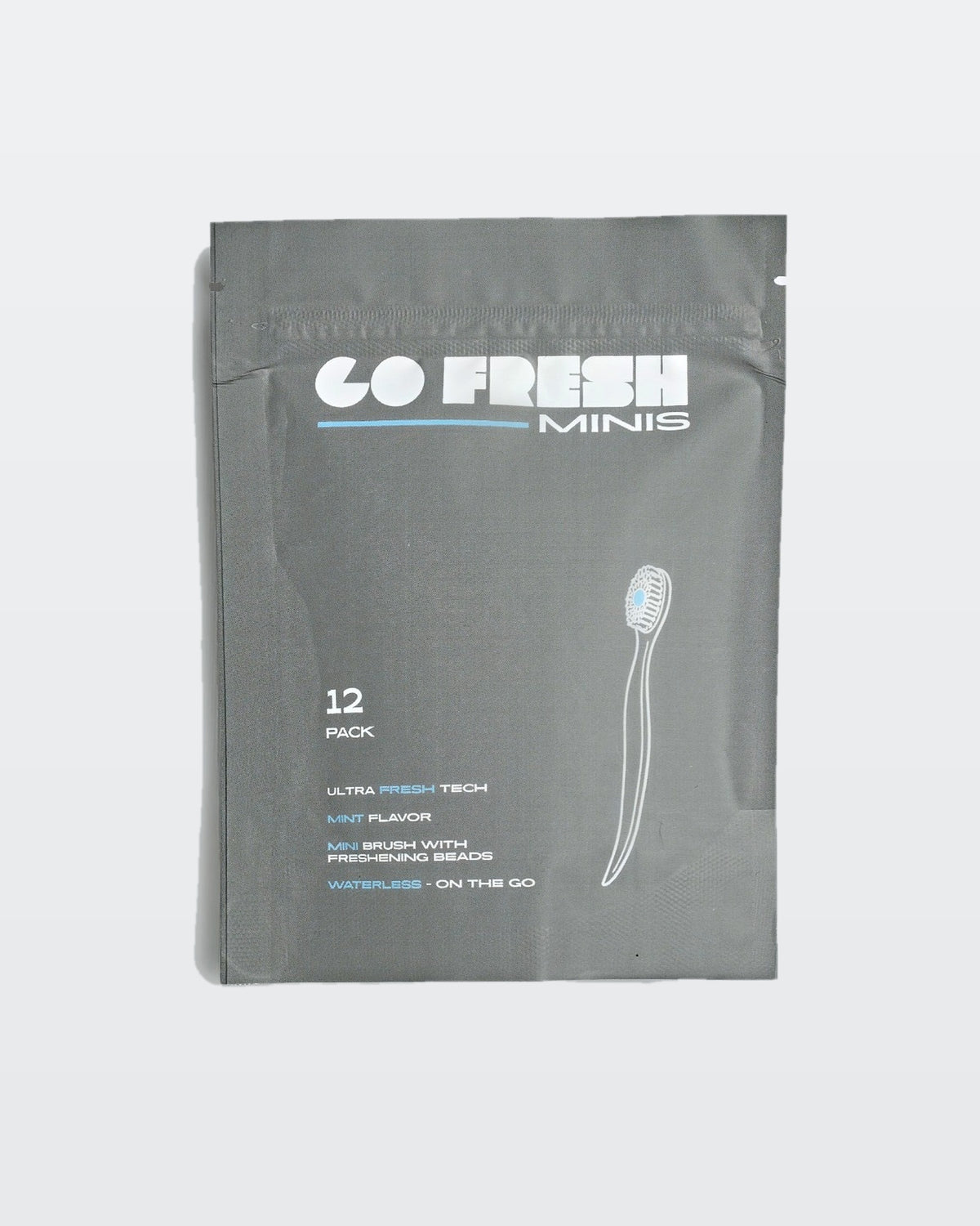 Go Fresh Minis 12-pack disposable toothbrushes, front of box