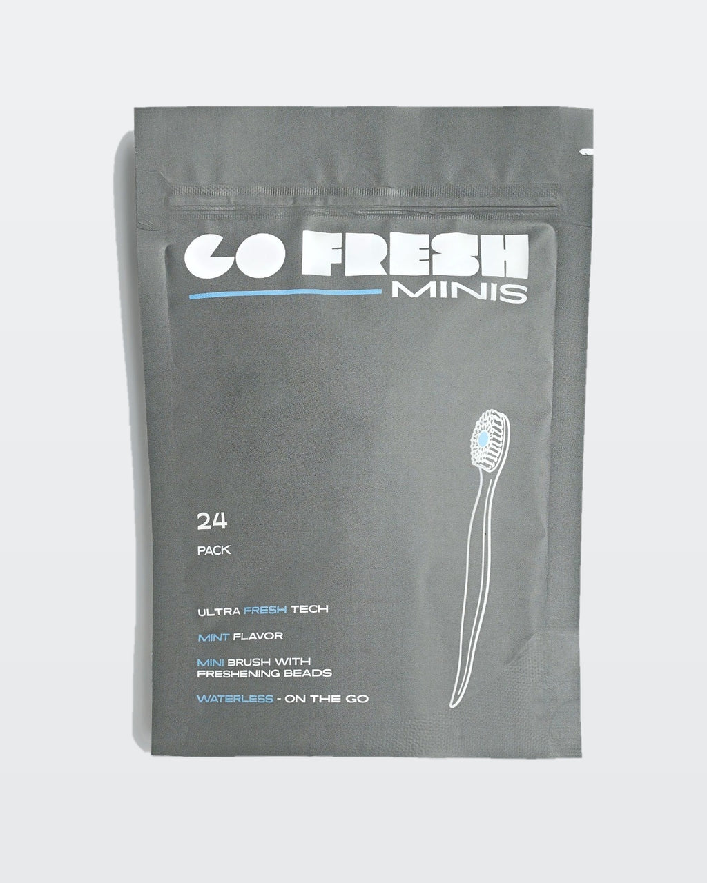Go Fresh Minis 24-pack disposable toothbrushes, front of box