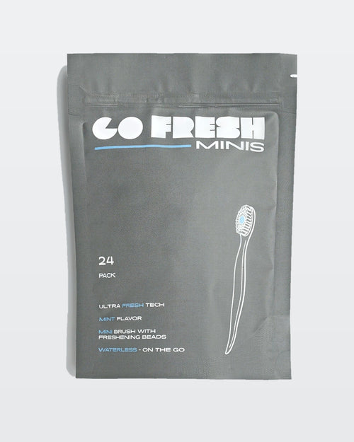 Go Fresh Minis 24-pack disposable toothbrushes, front of box