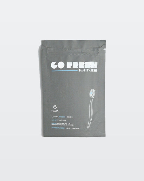 Go Fresh Minis 6-pack disposable toothbrushes, front of box